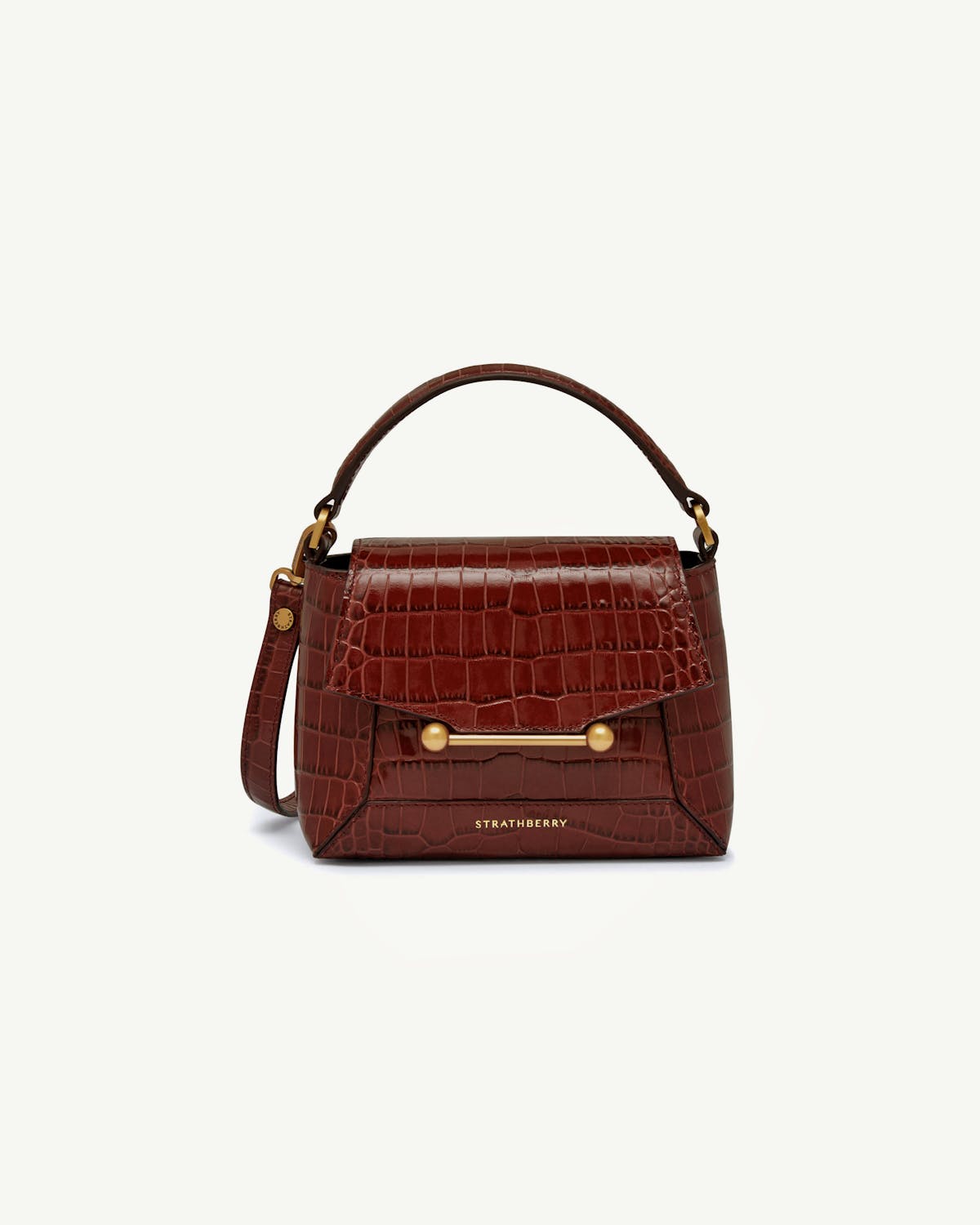 Strathberry Mosaic Nano croc leather top-handle bag in brown