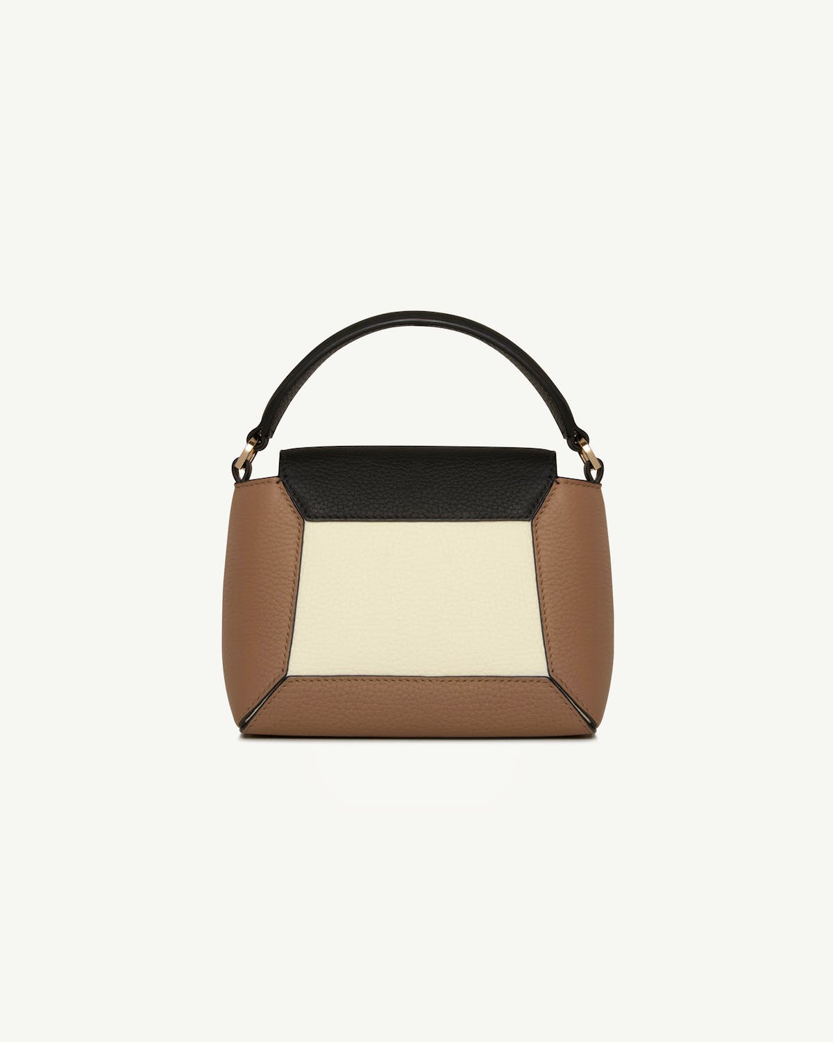 Small top-handle bag with clay, black and white colour-block panels.