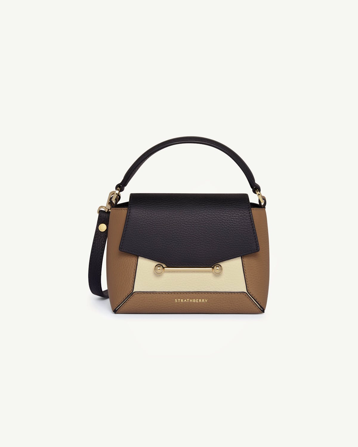 Strathberry Mosaic Nano leather bag in clay, black and white, top handle
