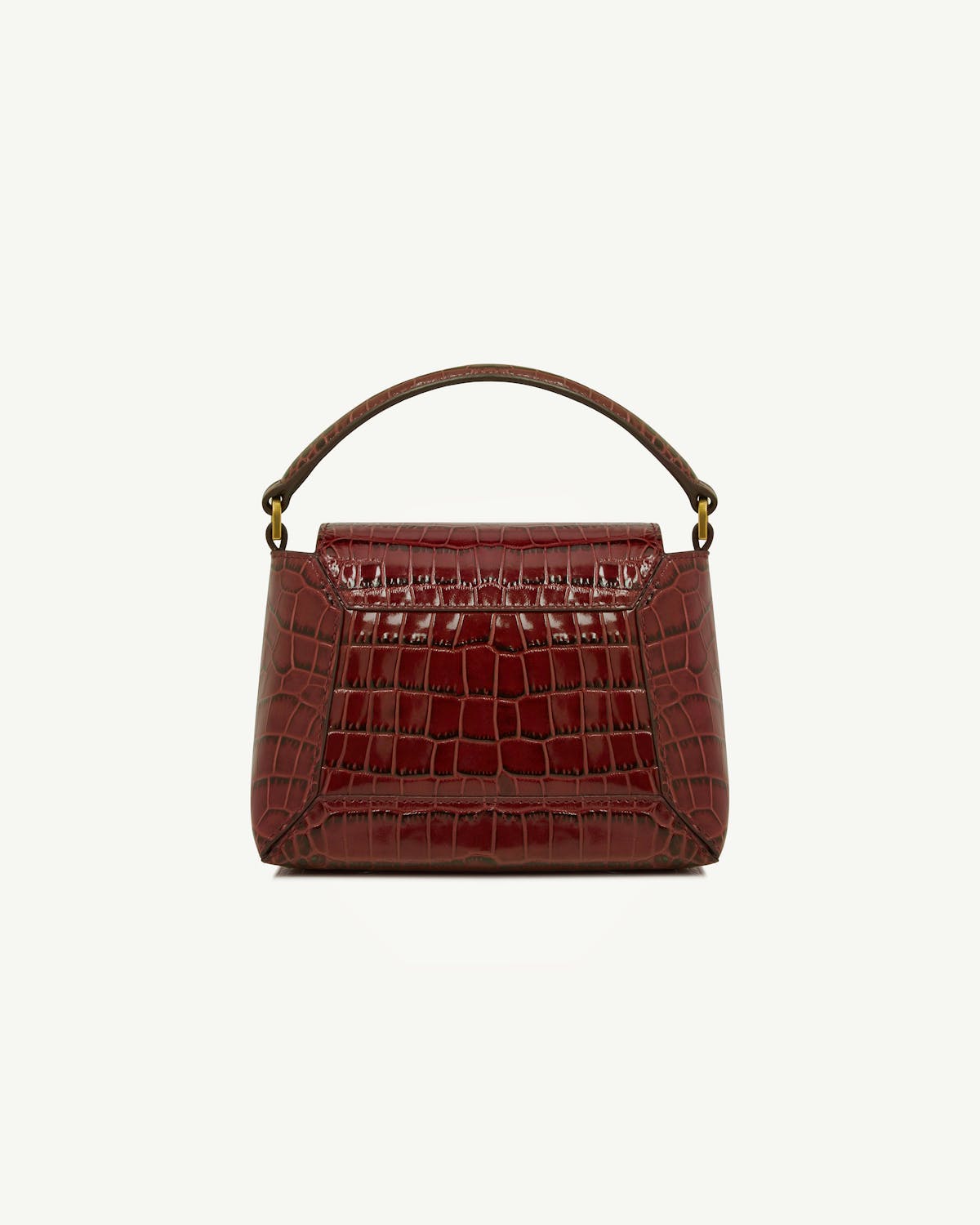 Mosaic Nano croc-embossed top-handle bag in burgundy