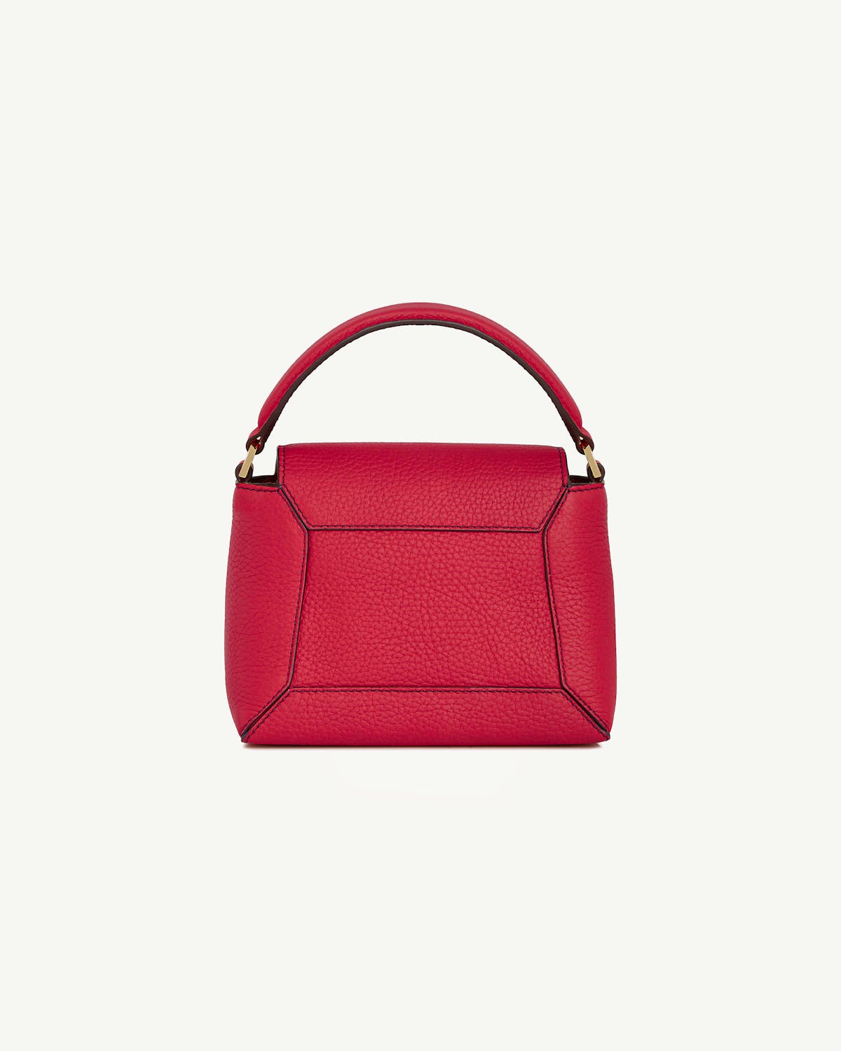 Mosaic Nano bag in raspberry with burgundy stitch, rear view on white