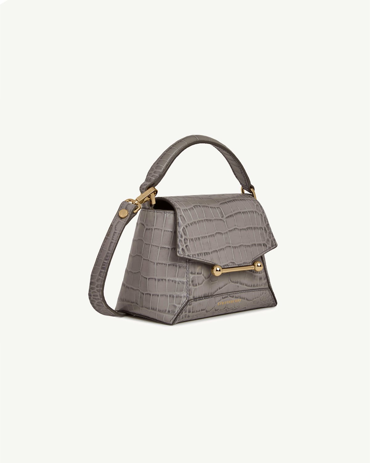 Strathberry Mosaic Nano bag in soft croc with gold bar hardware
