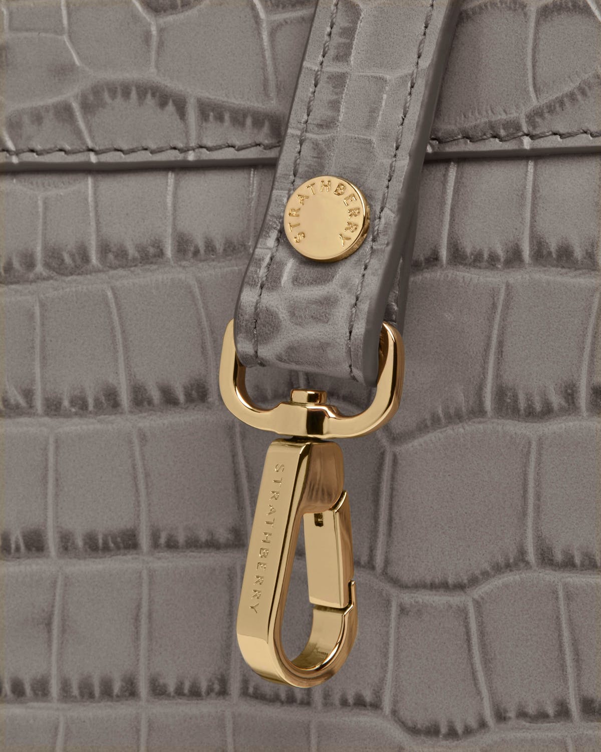 Strathberry Mosaic Nano soft croc with gold clasp and strap detail