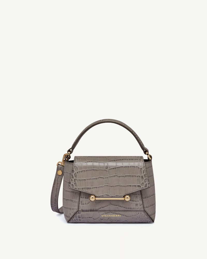 Strathberry Mosaic Nano bag in soft croc, front view