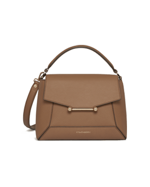 Strathberry Mosaic bag in clay, front view with top handle and shoulder strap