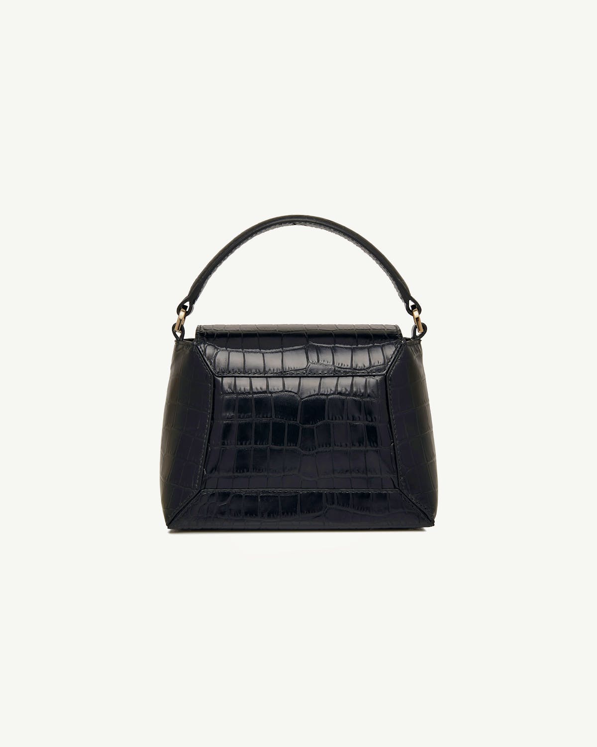 Mosaic Nano soft croc handbag with top handle on white background.