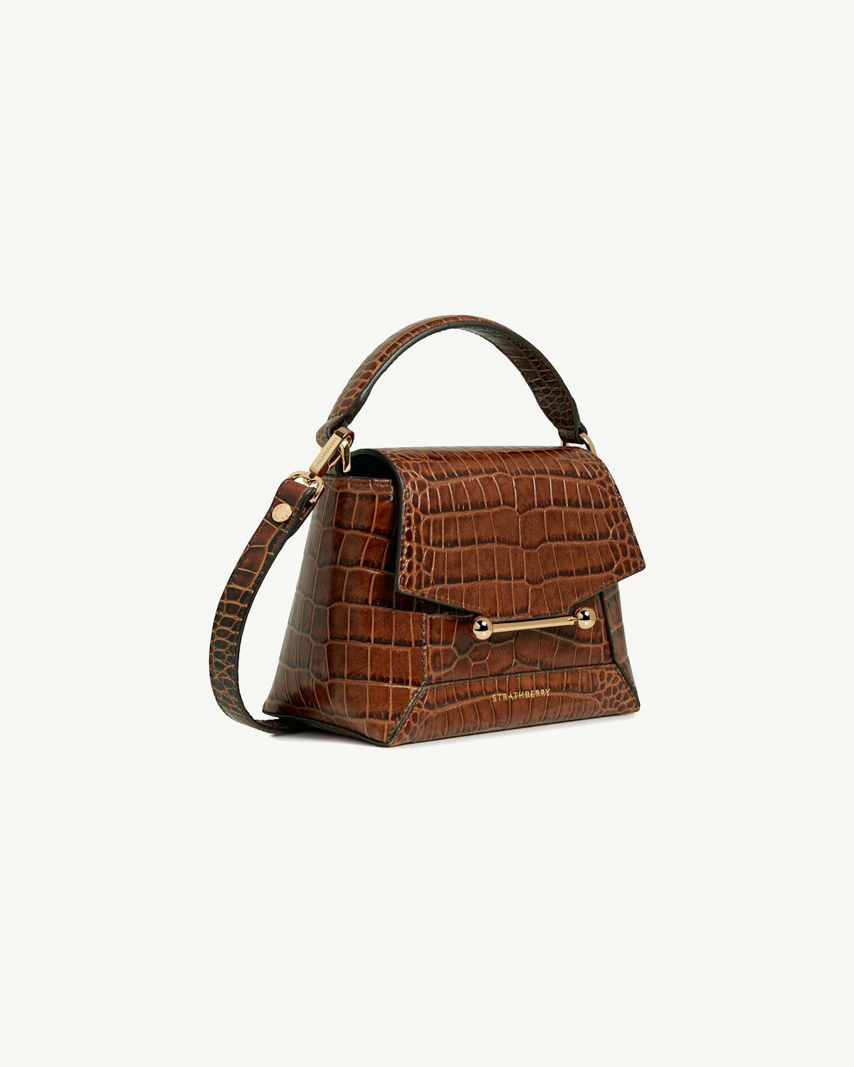 Strathberry Mosaic Nano handbag soft croc brown on white background