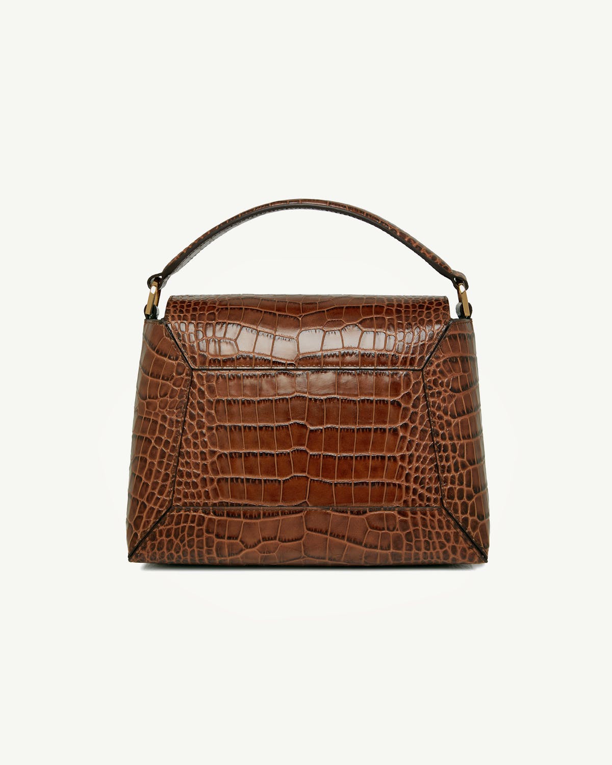 Mosaic bag in soft croc brown with single top handle, front view