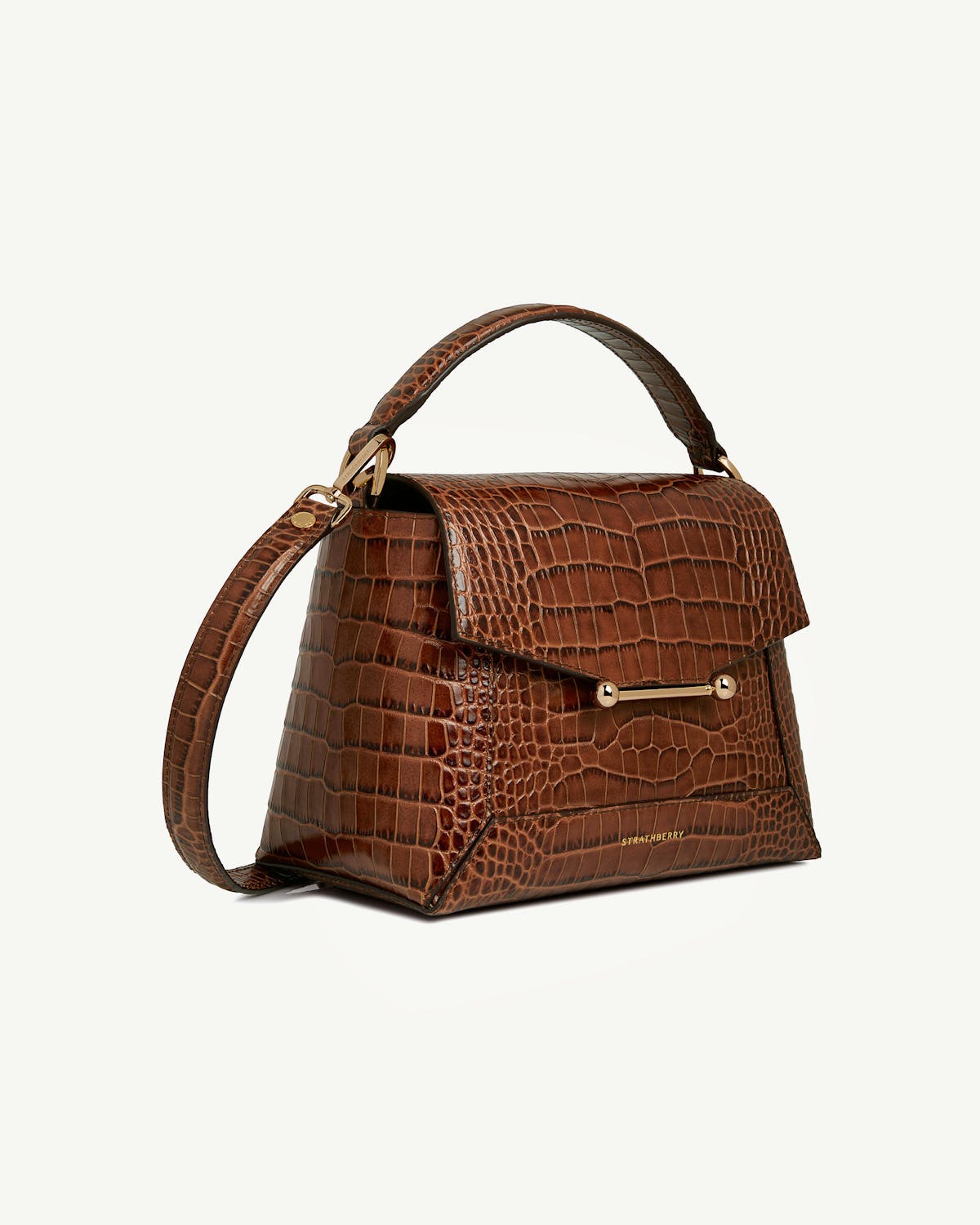 Strathberry Mosaic Bag in soft croc leather with top handle and shoulder strap