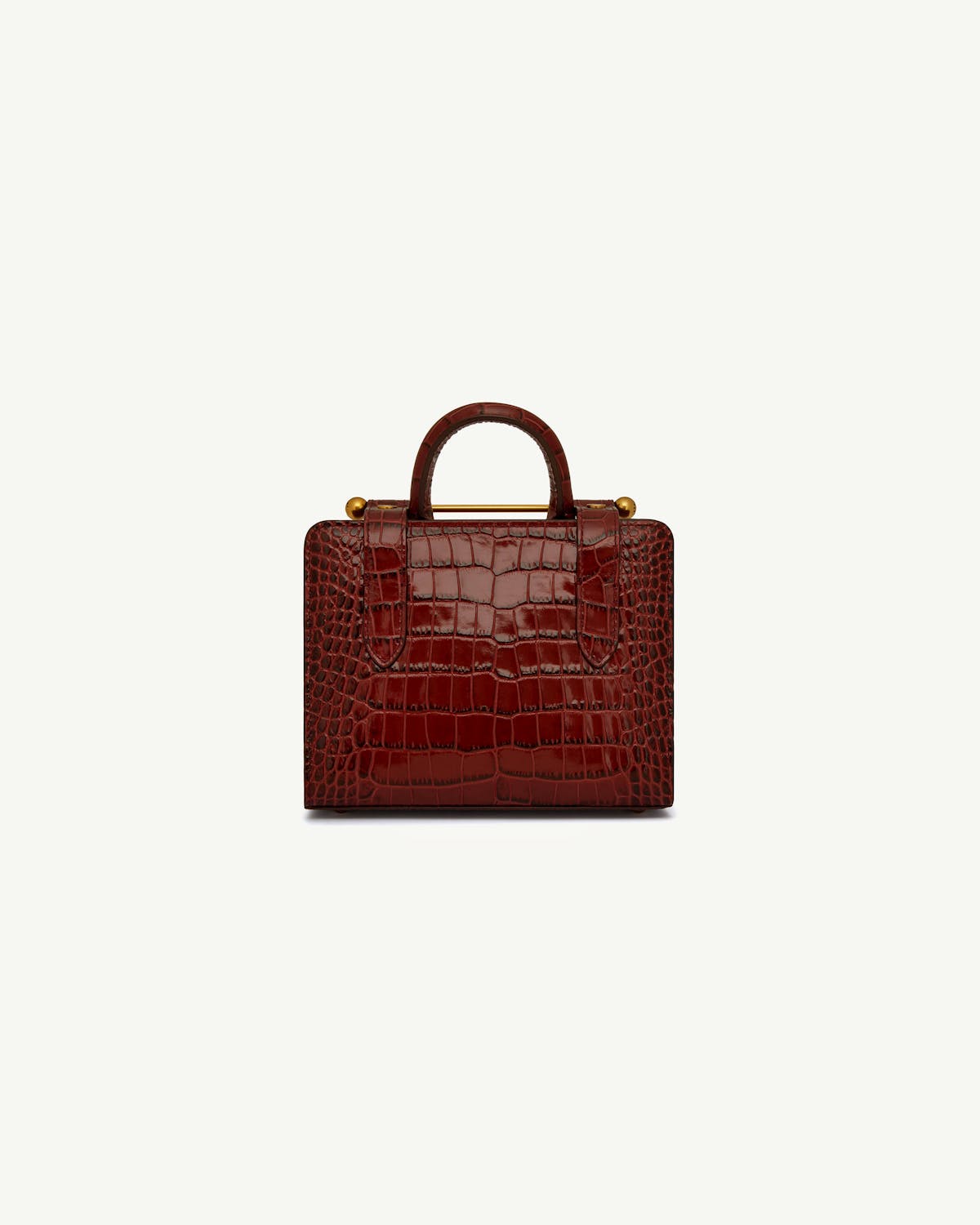 Small croc-embossed nano tote with top handle and gold bar