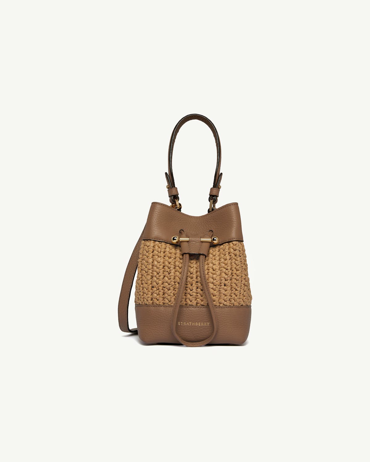 Strathberry Osette bucket bag in raffia and clay with top handle