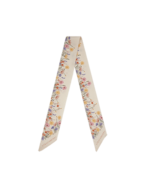 Silk skinny scarf in vanilla frame with floral print along edges