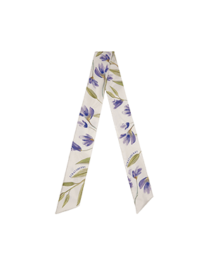 Vanilla silk skinny scarf with true blue watercolour floral print
