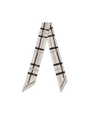 Sand and vanilla tartan silk skinny scarf with pointed ends