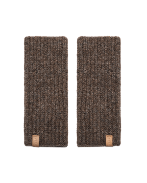 Pair of Strathberry Ember wrist warmers in otter, flat front view on white
