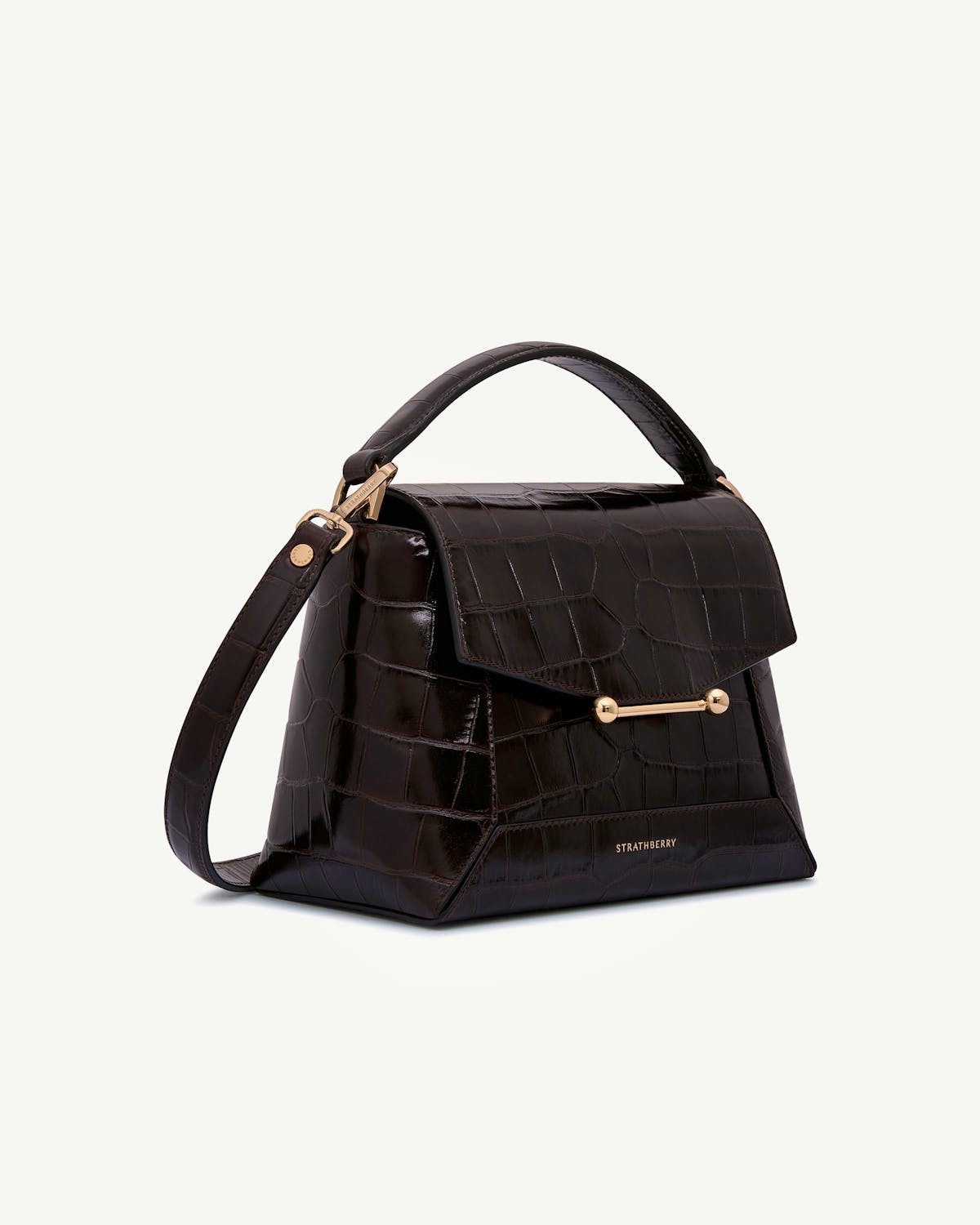 Strathberry Mosaic bag in croc-embossed leather with top handle and strap.