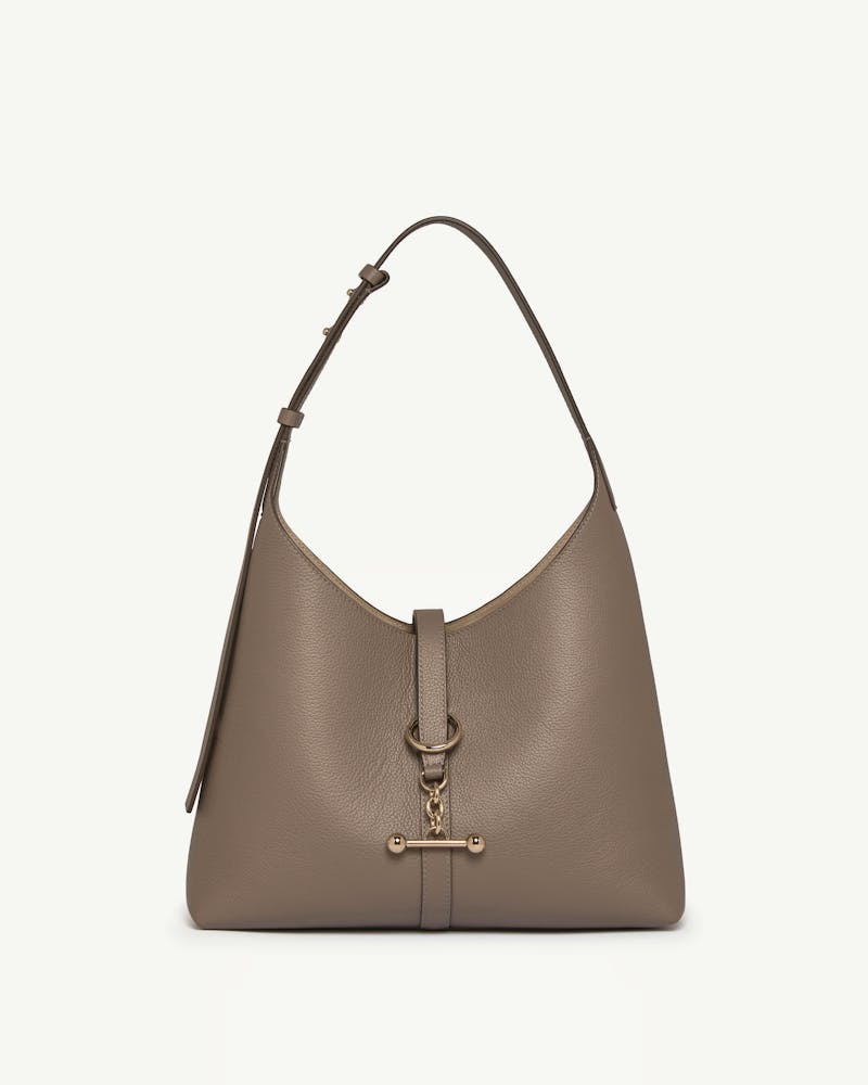 Kite hobo bag in taupe leather with gold-tone hardware and single shoulder strap
