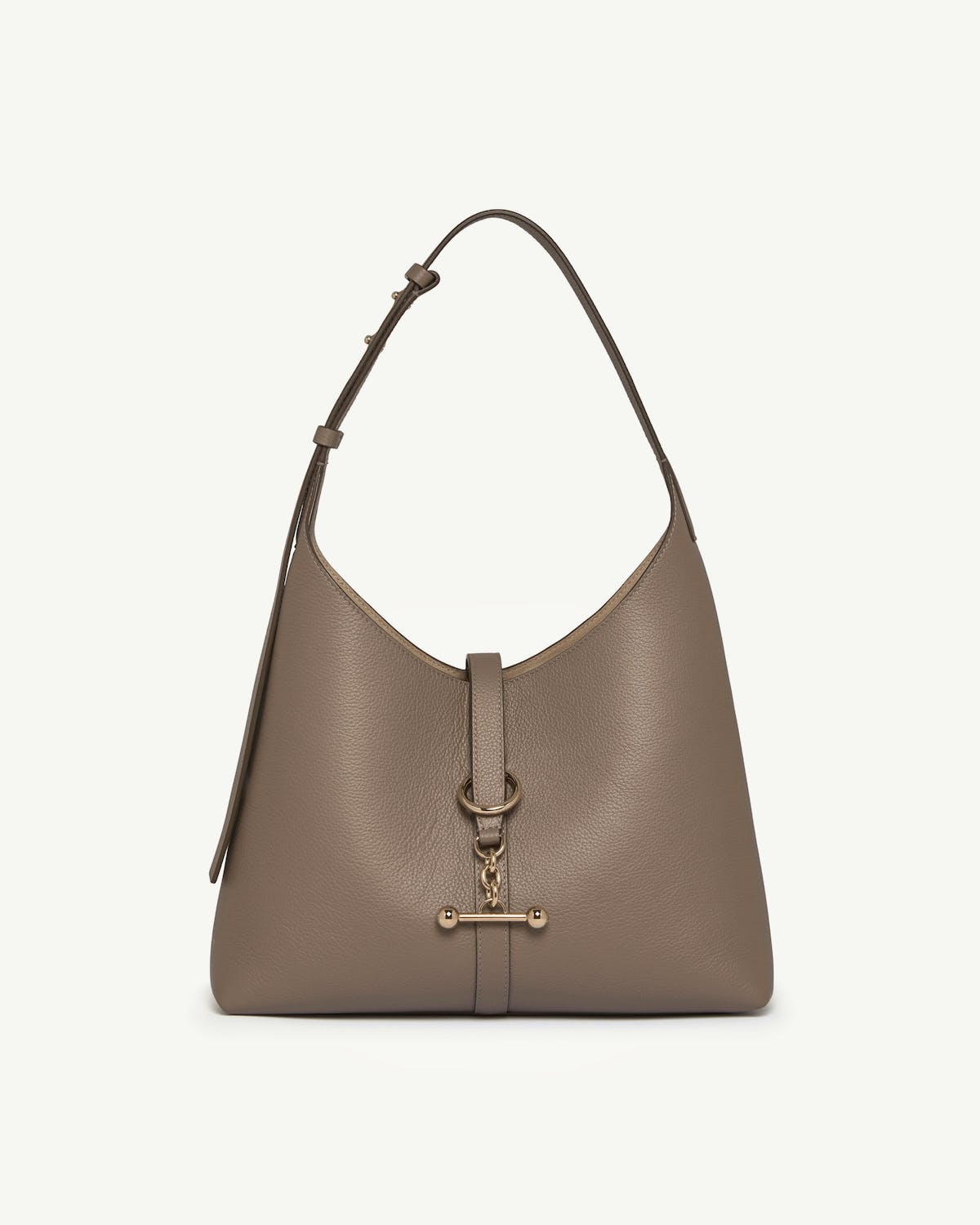 Taupe Kite Hobo bag with single shoulder strap and gold-tone front hardware.