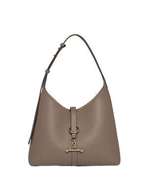 Taupe Kite Hobo bag with single shoulder strap and front metal toggle detail