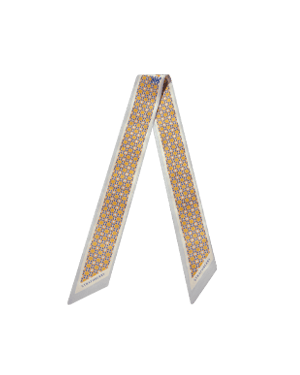 Silk skinny scarf with geometric tile pattern in marble grey and brûlée.