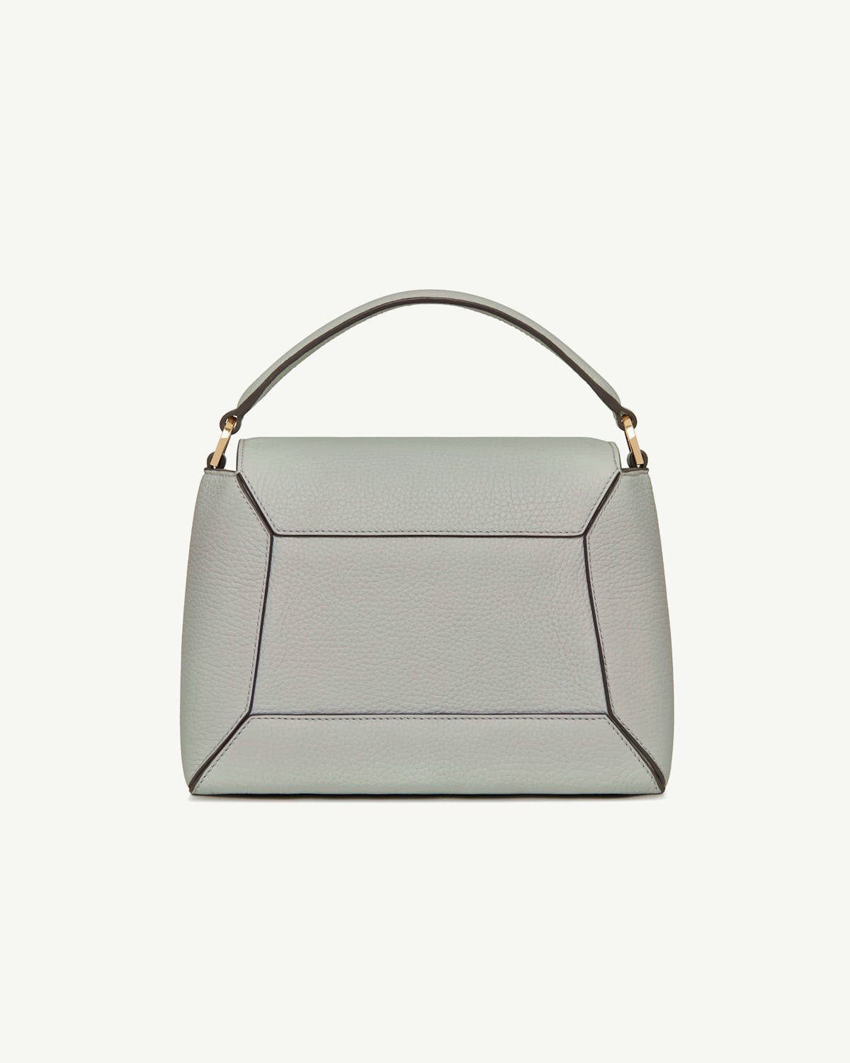 Marble grey mosaic bag with top handle, gold hardware and geometric stitched panels