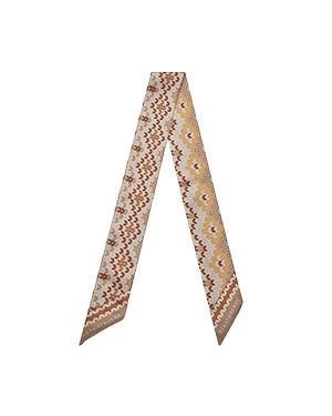 Brûlée Fair Isle silk skinny scarf with brown and beige geometric pattern