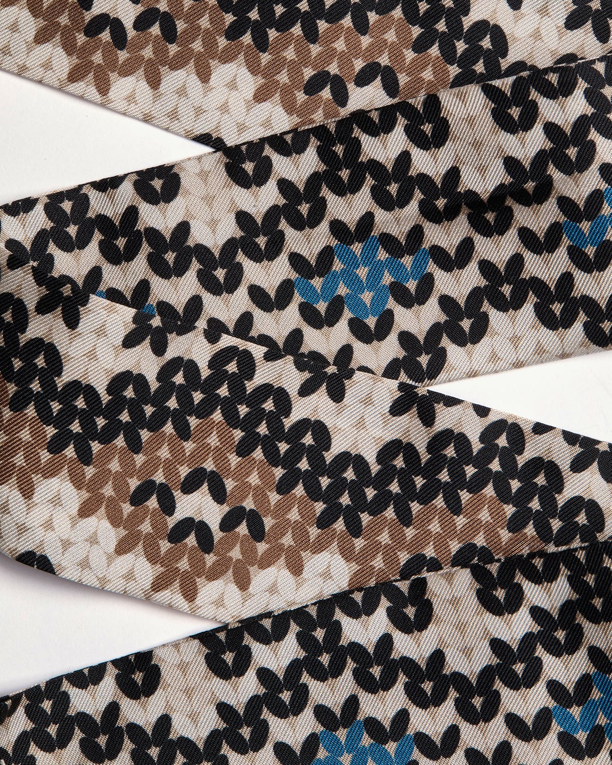 Chestnut and blue Fair Isle silk skinny scarf with woven texture