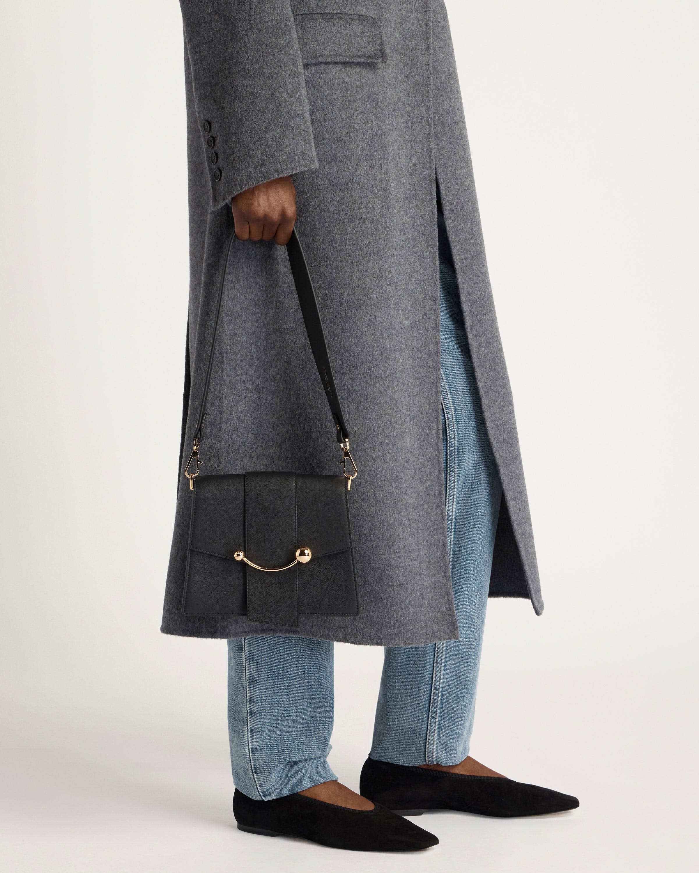 Strathberry - Box Crescent - Leather Shoulder Bag - Black