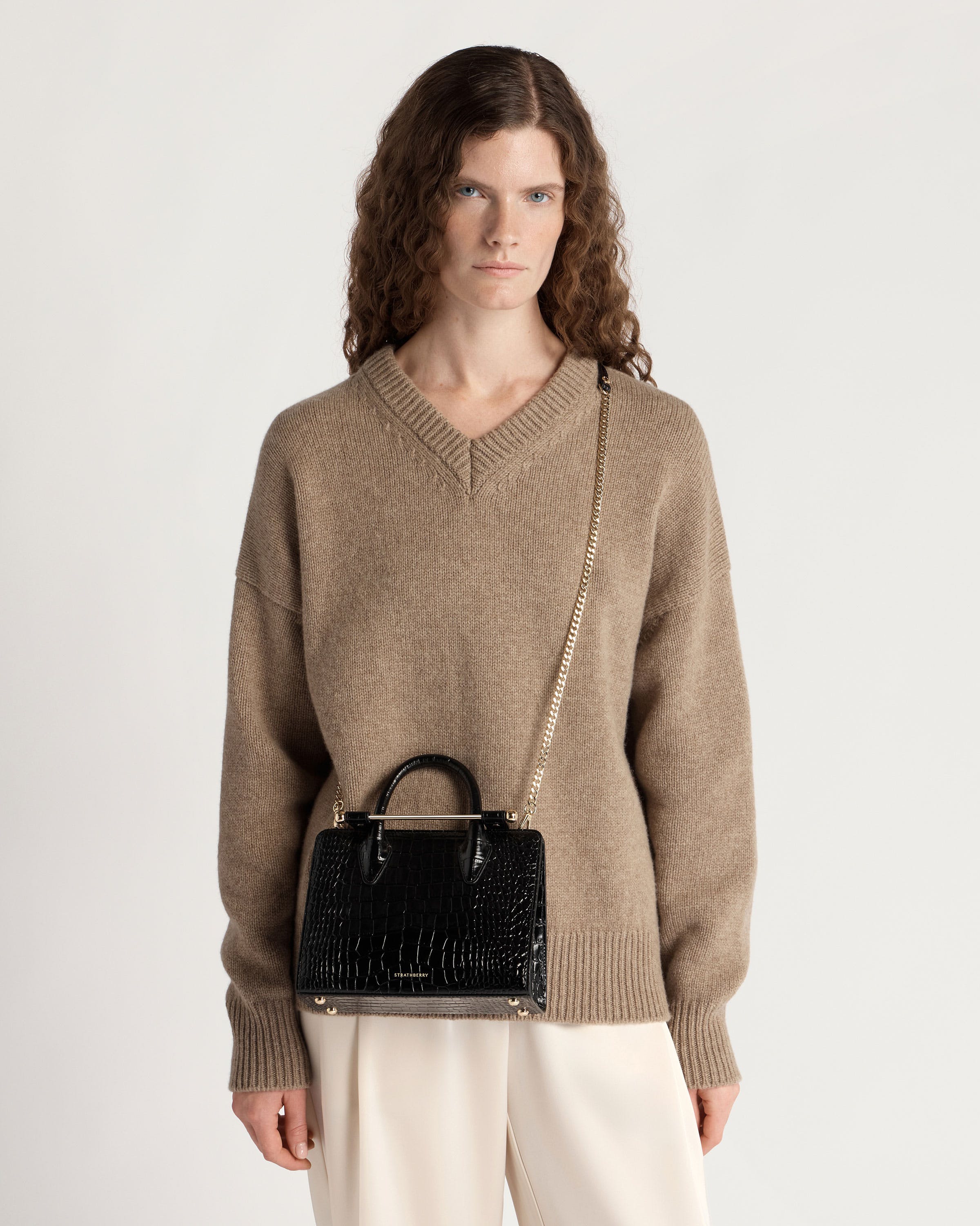 Mini Tote - Croc-Embossed Leather Black | Strathberry