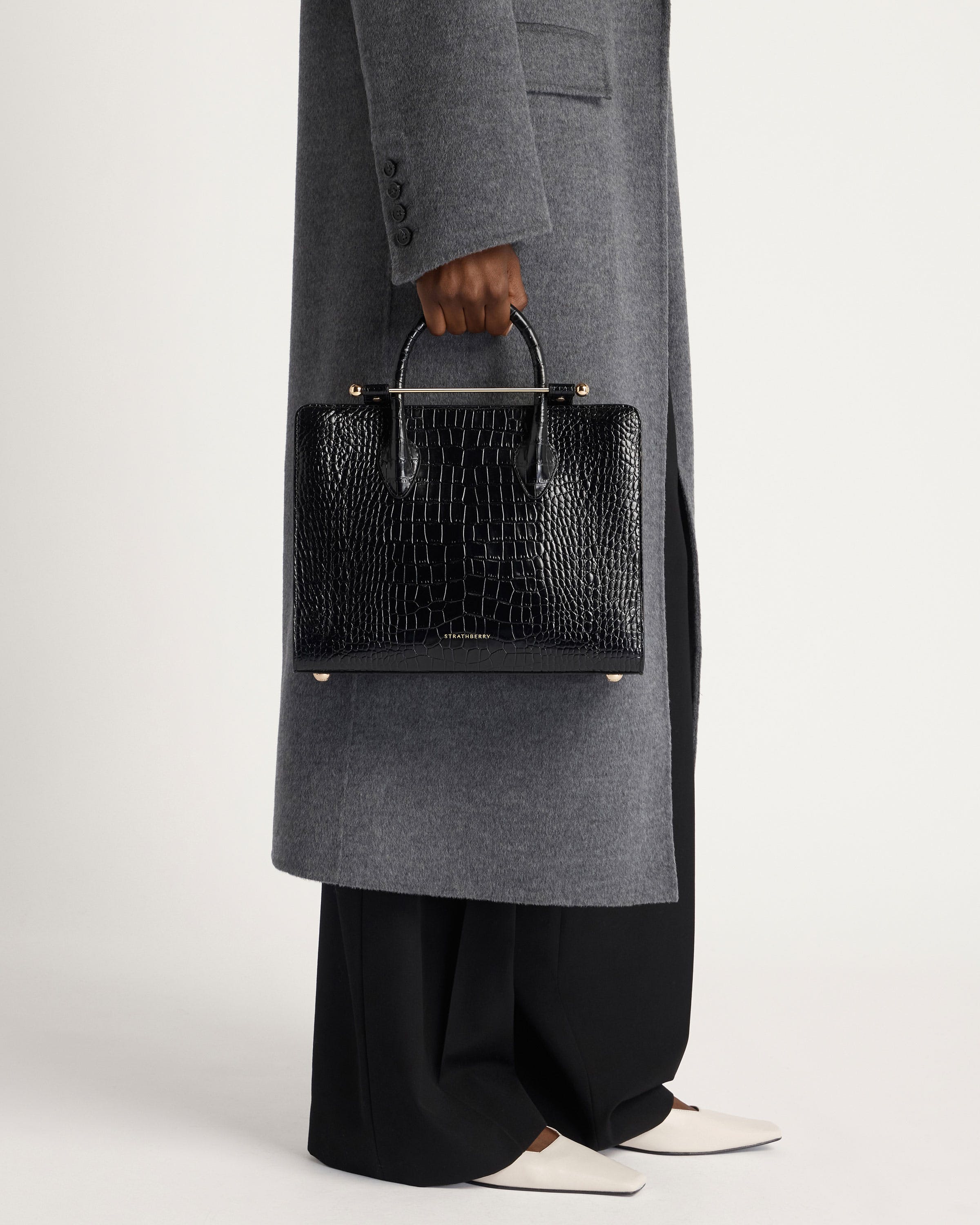 Strathberry - Midi Tote - Top Handle Leather Tote Bag - Black