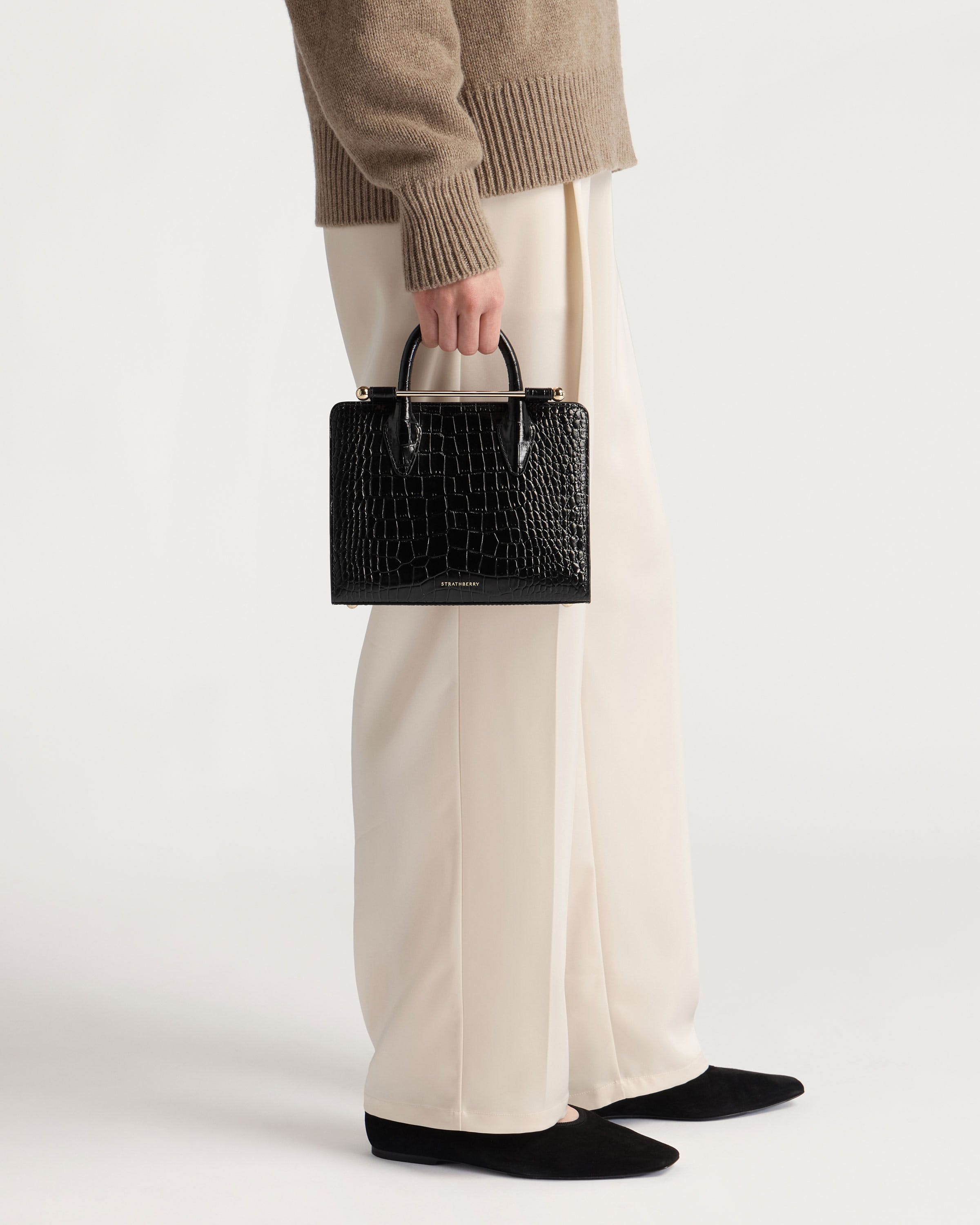 Mini Tote - Croc-Embossed Leather Black | Strathberry