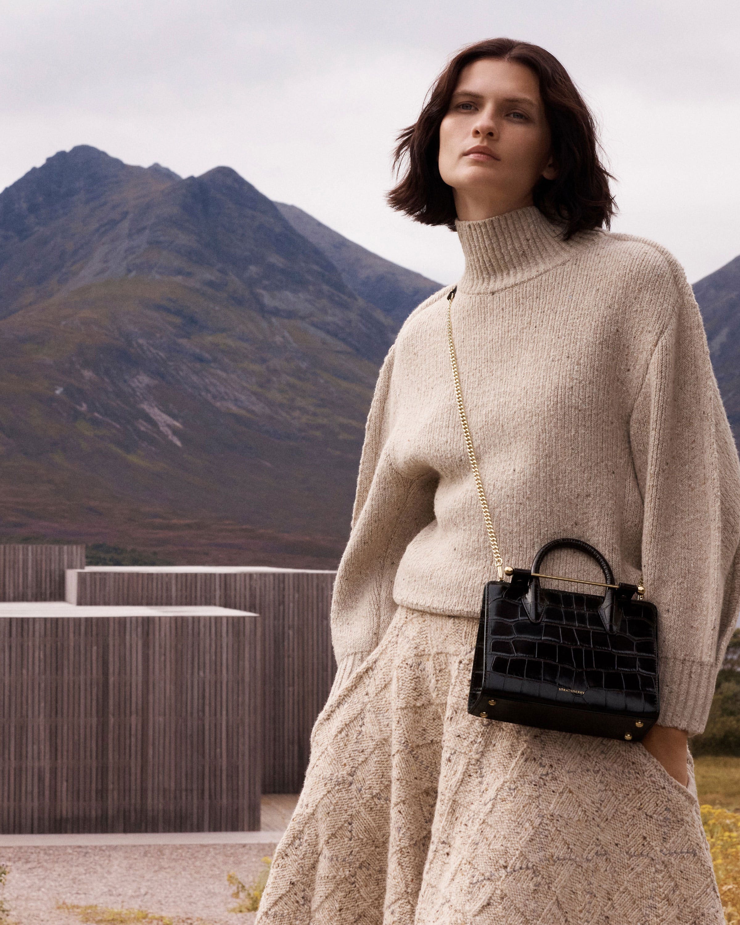 Mini Tote - Croc-Embossed Leather Mahogany | Strathberry