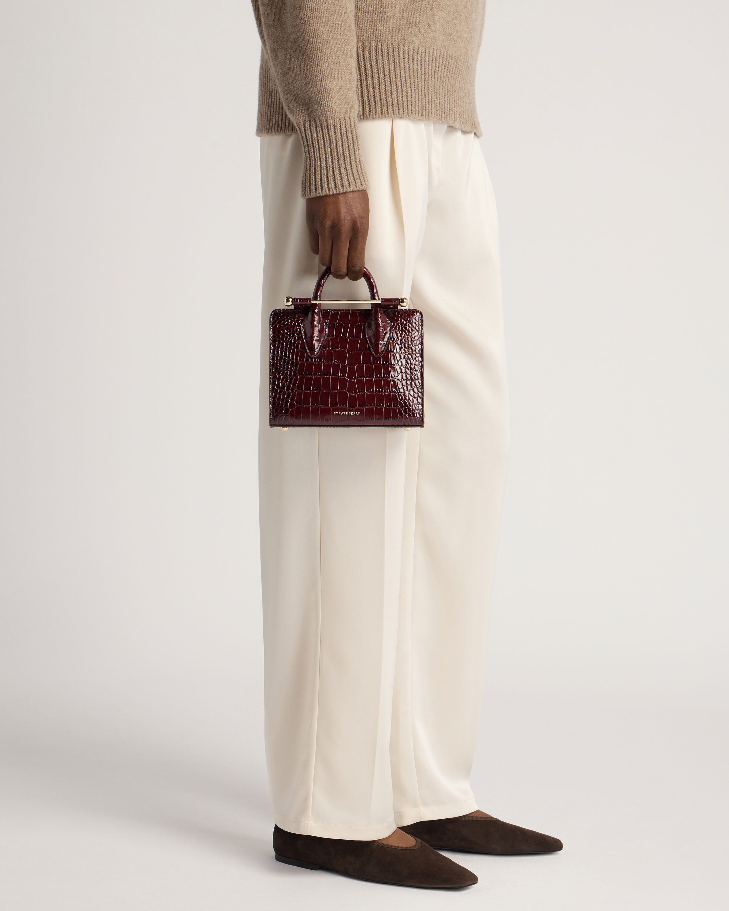 Nano Tote - Croc-Embossed Leather Burgundy | Strathberry
