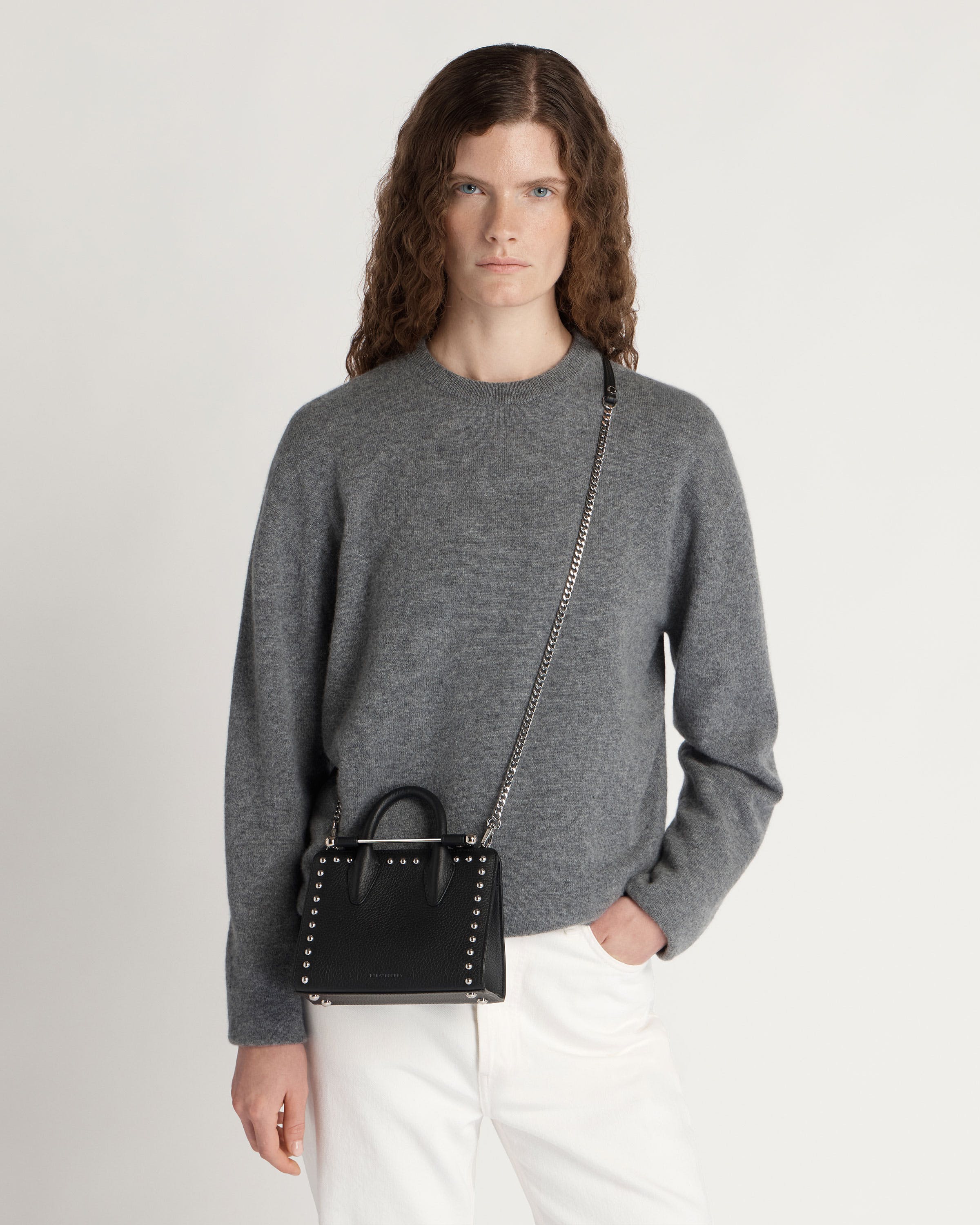 Nano Tote - Black Studded Leather | Strathberry