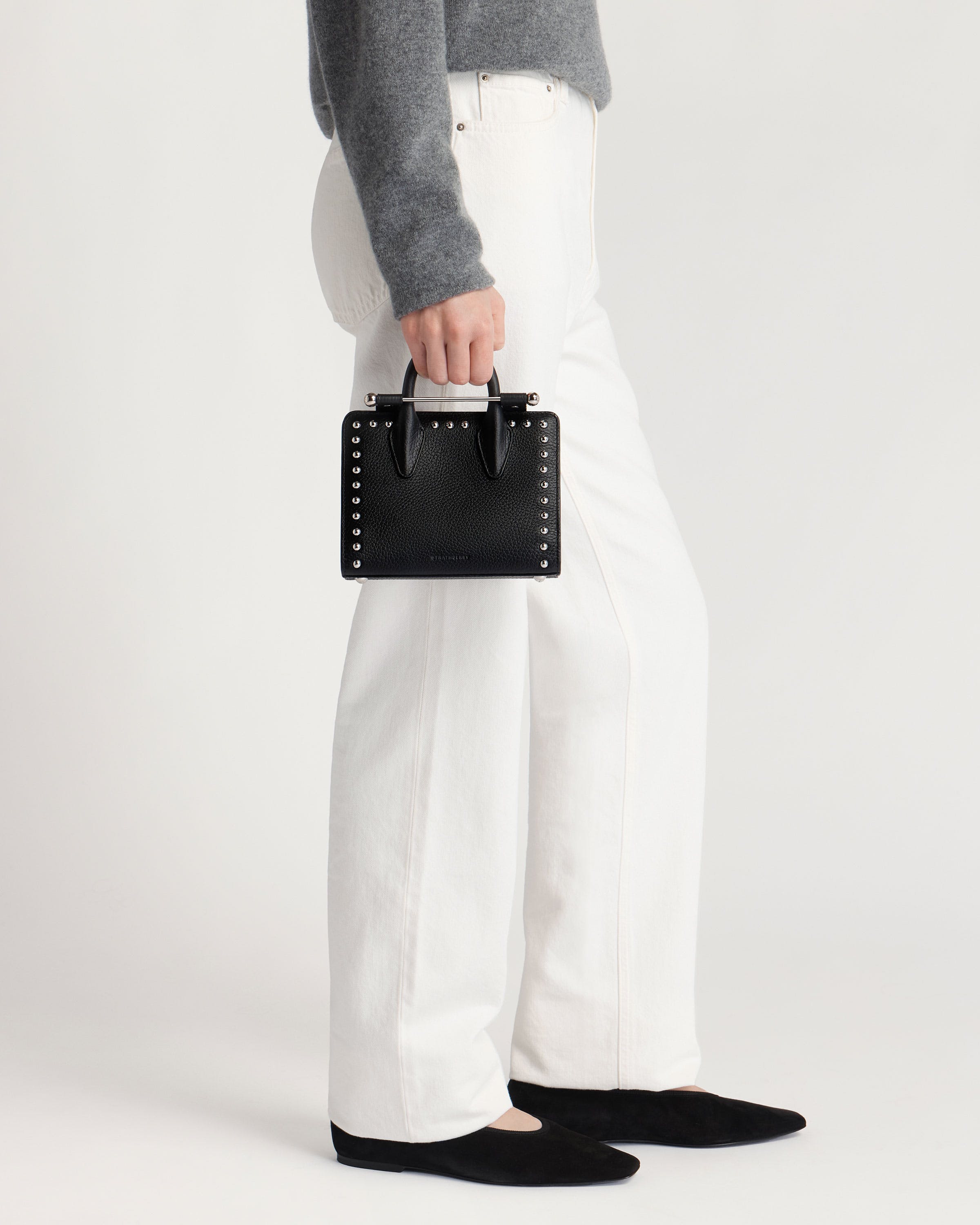 Nano Tote - Black Studded Leather | Strathberry