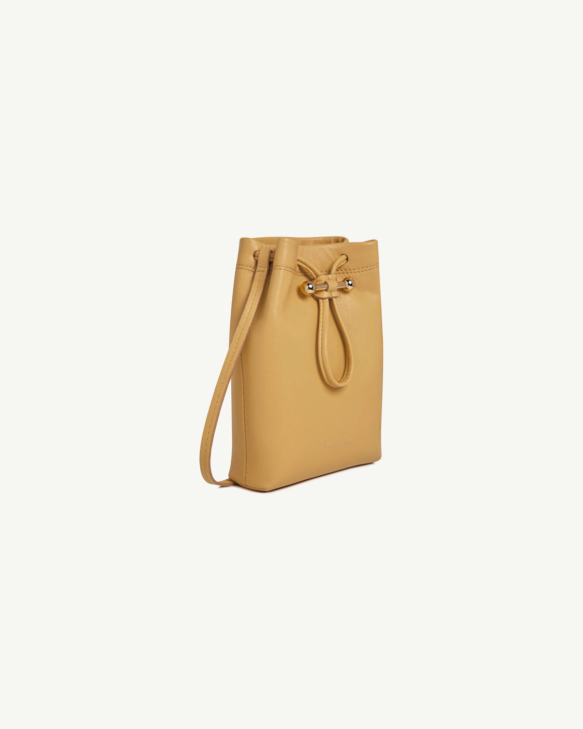 Brûlée leather midi pouch with drawstring fastening and thin shoulder strap