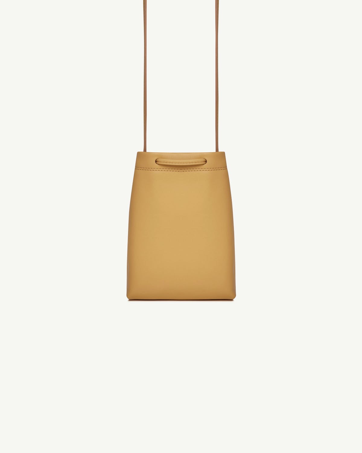 Brûlée leather midi pouch with long strap and stitched top.