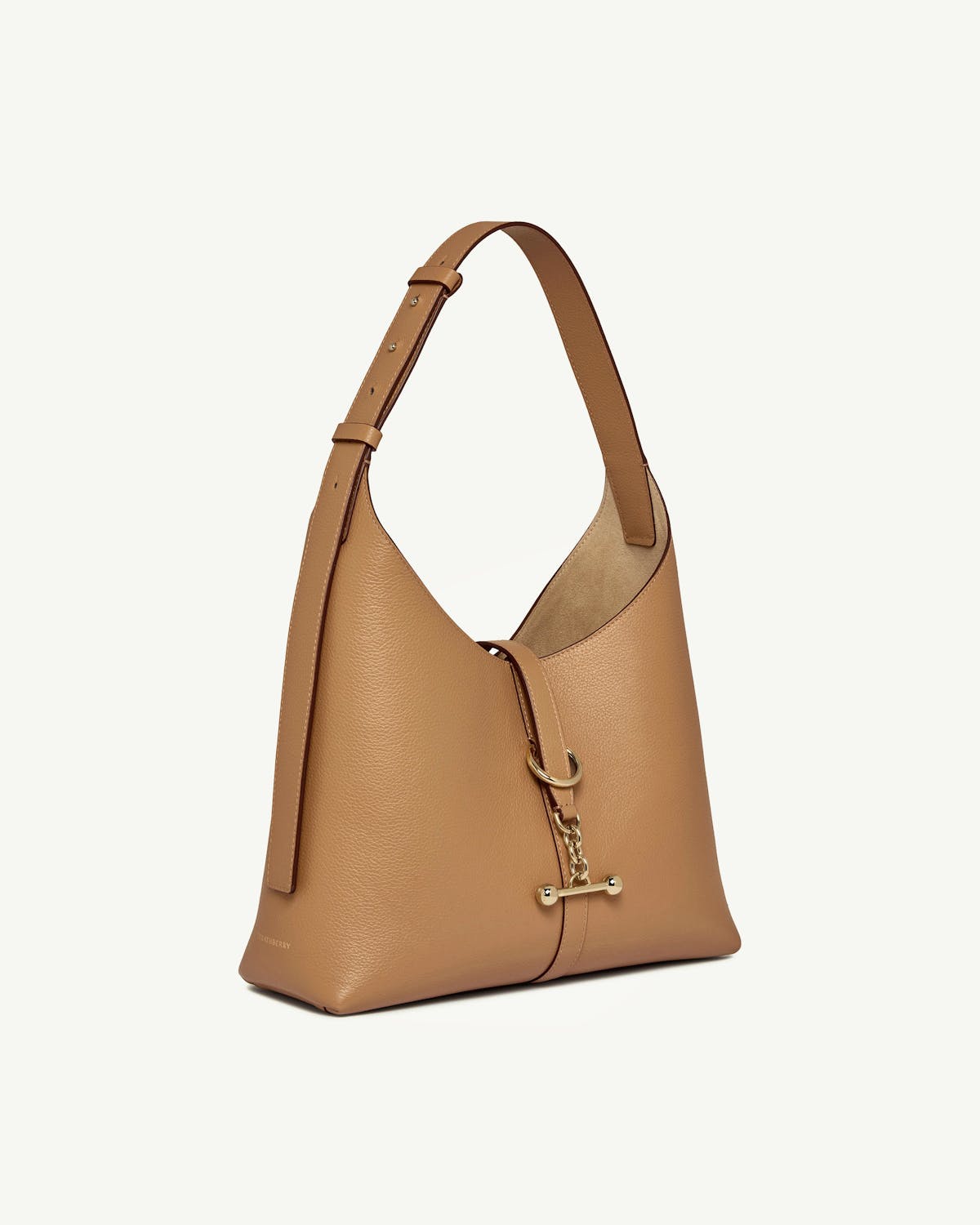 Caramel leather kite hobo bag with gold chain and toggle detail