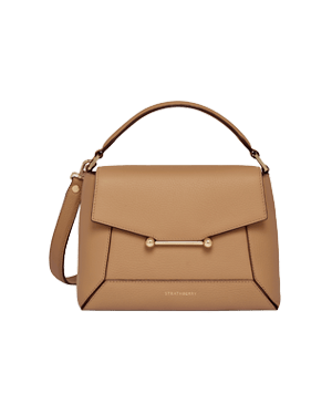 Caramel Strathberry Mosaic bag with gold bar detail, top handle and detachable shoulder strap.