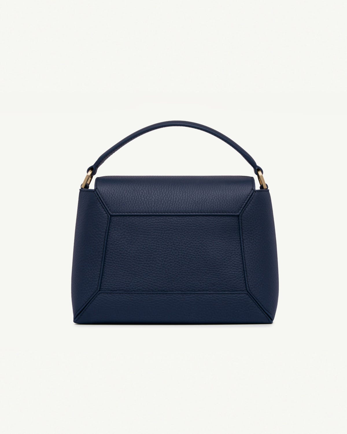 Navy mosaic bag with single top handle and pebbled leather panels.