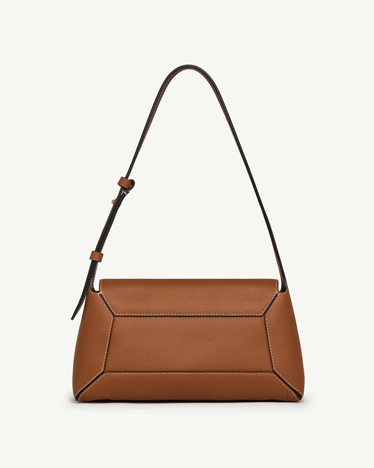 Tan mosaic shoulder bag with single adjustable strap and visible white stitching.