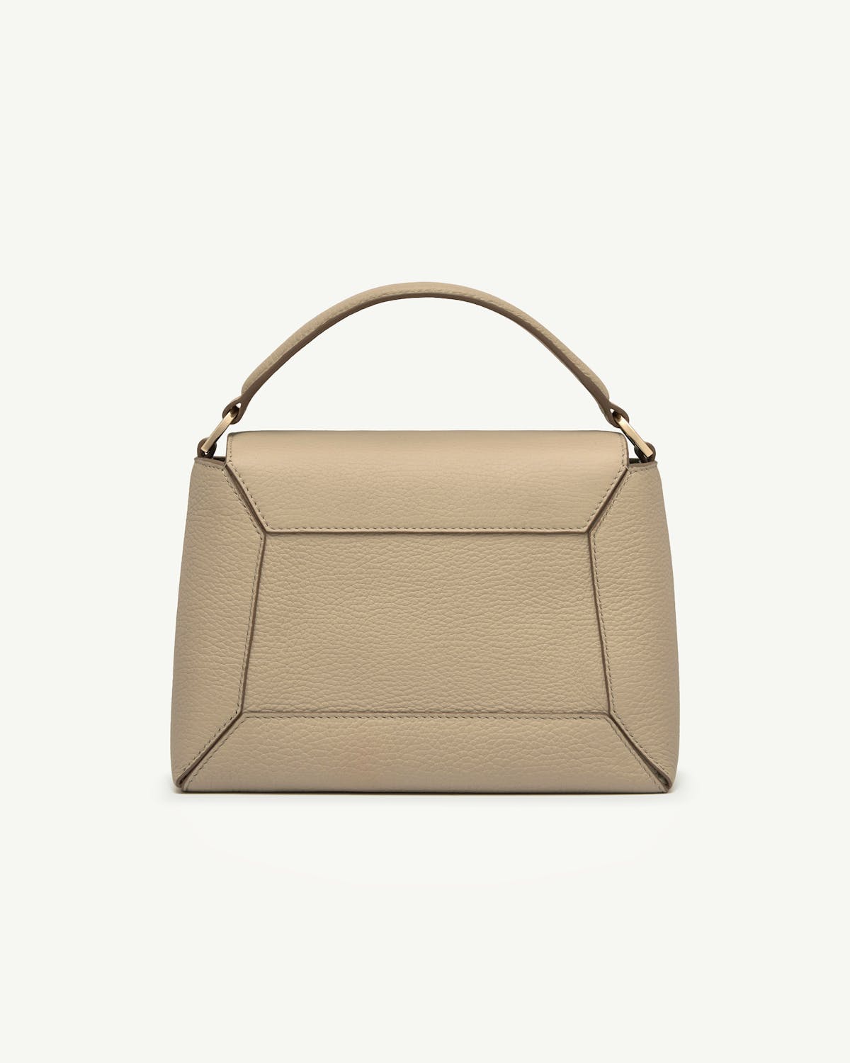 Sand mosaic bag with top handle and geometric stitched panel detailing.