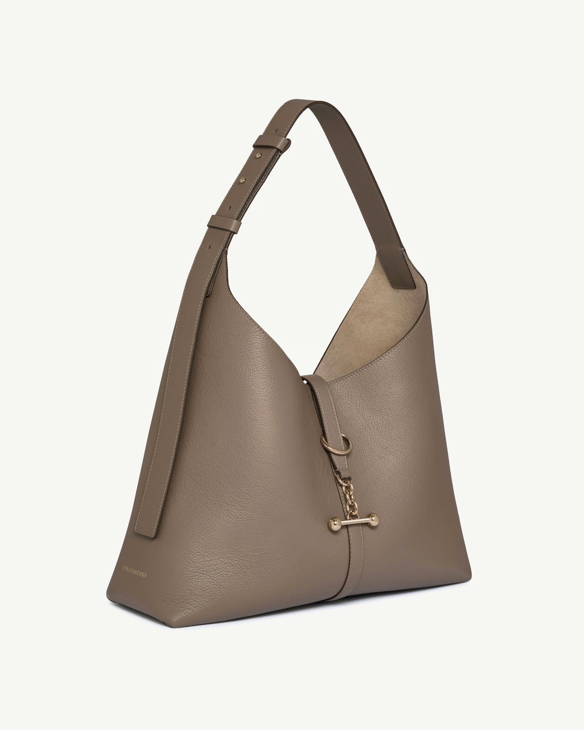 Taupe Strathberry Kite Hobo Maxi bag with adjustable strap and gold hardware.