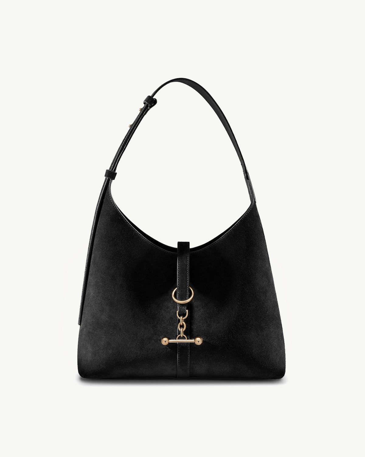 Black suede Kite Hobo bag with a single shoulder strap and gold hardware.