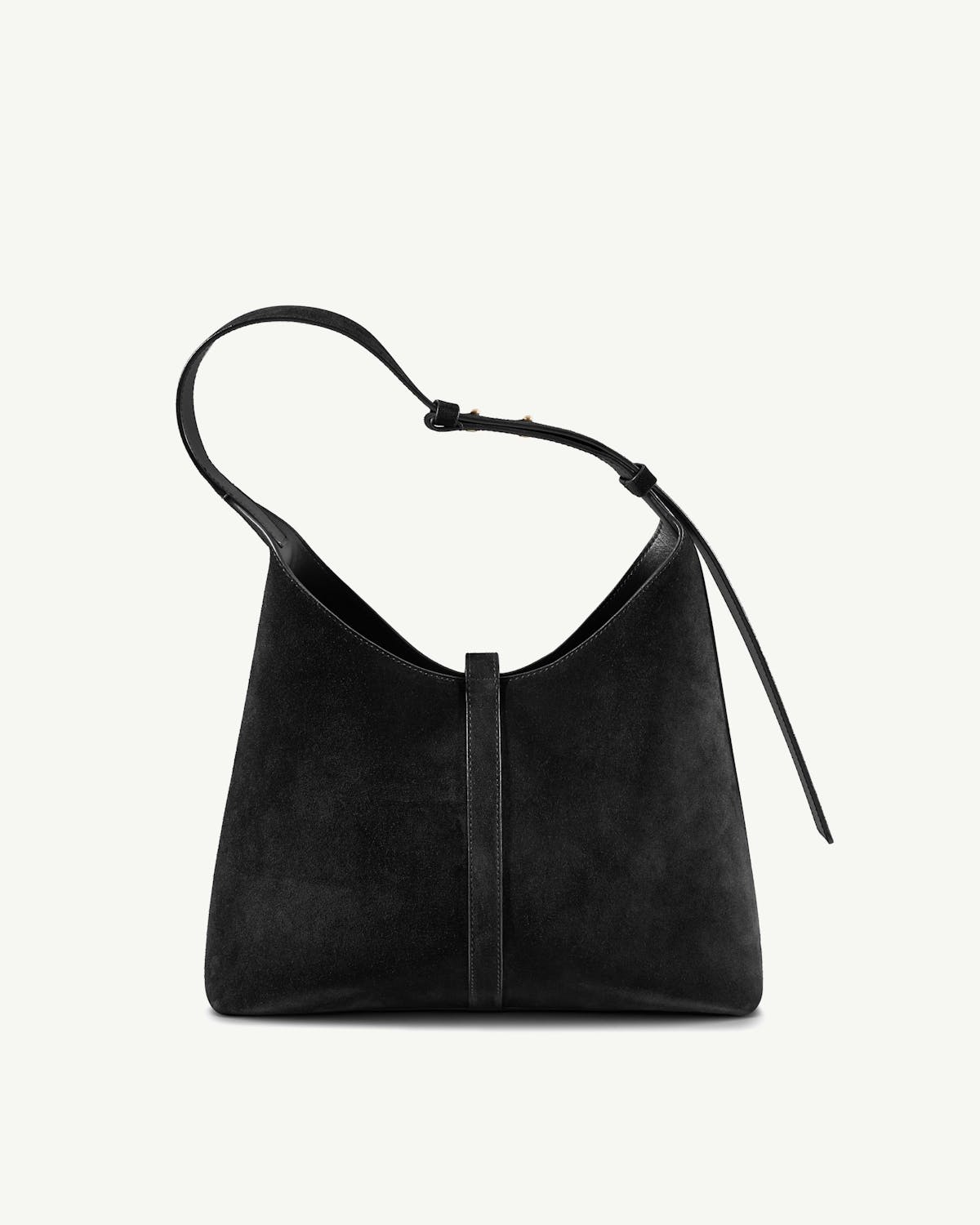 Black suede Kite Hobo bag with single shoulder strap and central vertical trim