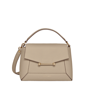 Sand mosaic bag with top handle, detachable shoulder strap and gold bar detail.