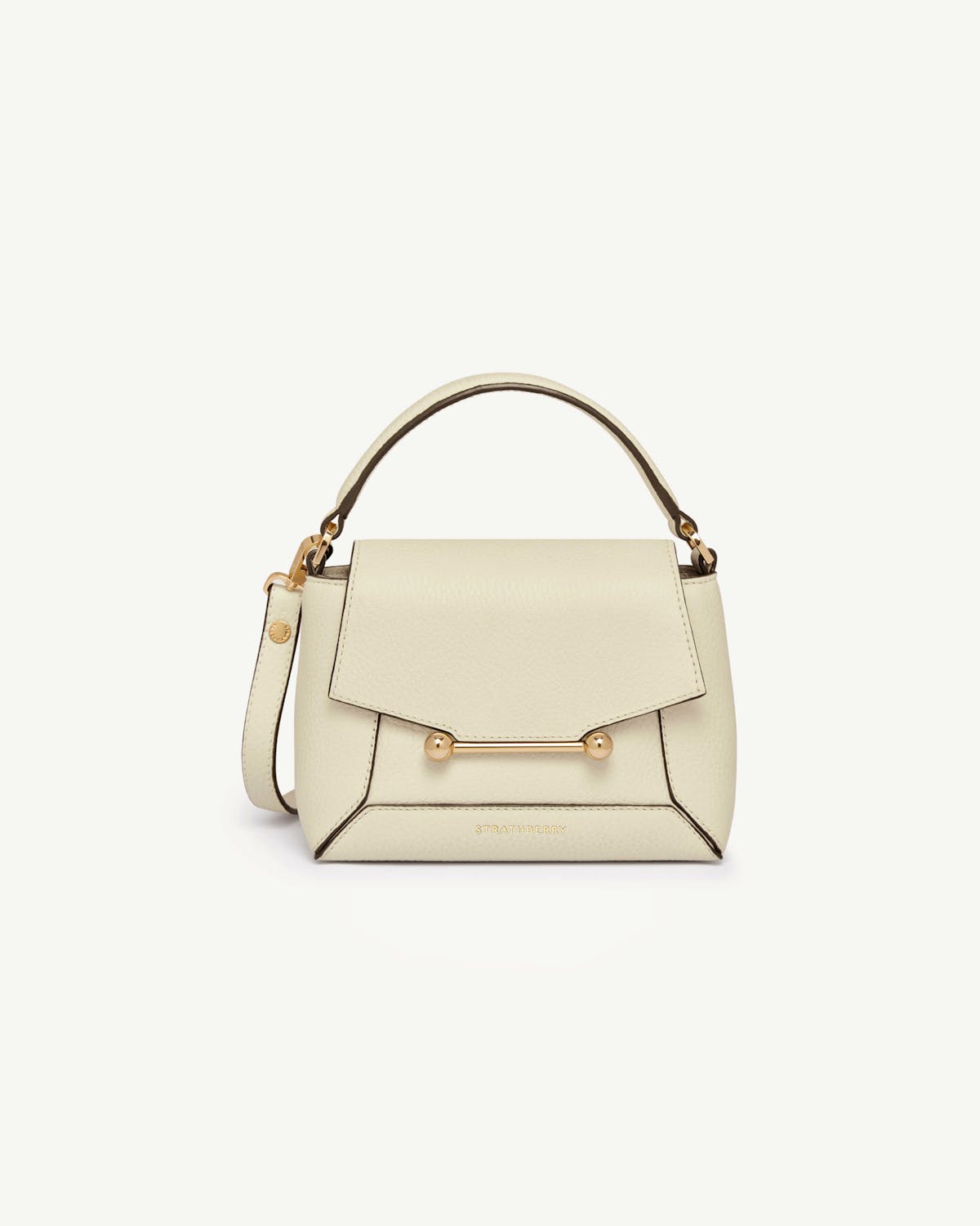 Vanilla leather Strathberry Mosaic Nano bag with top handle and gold bar