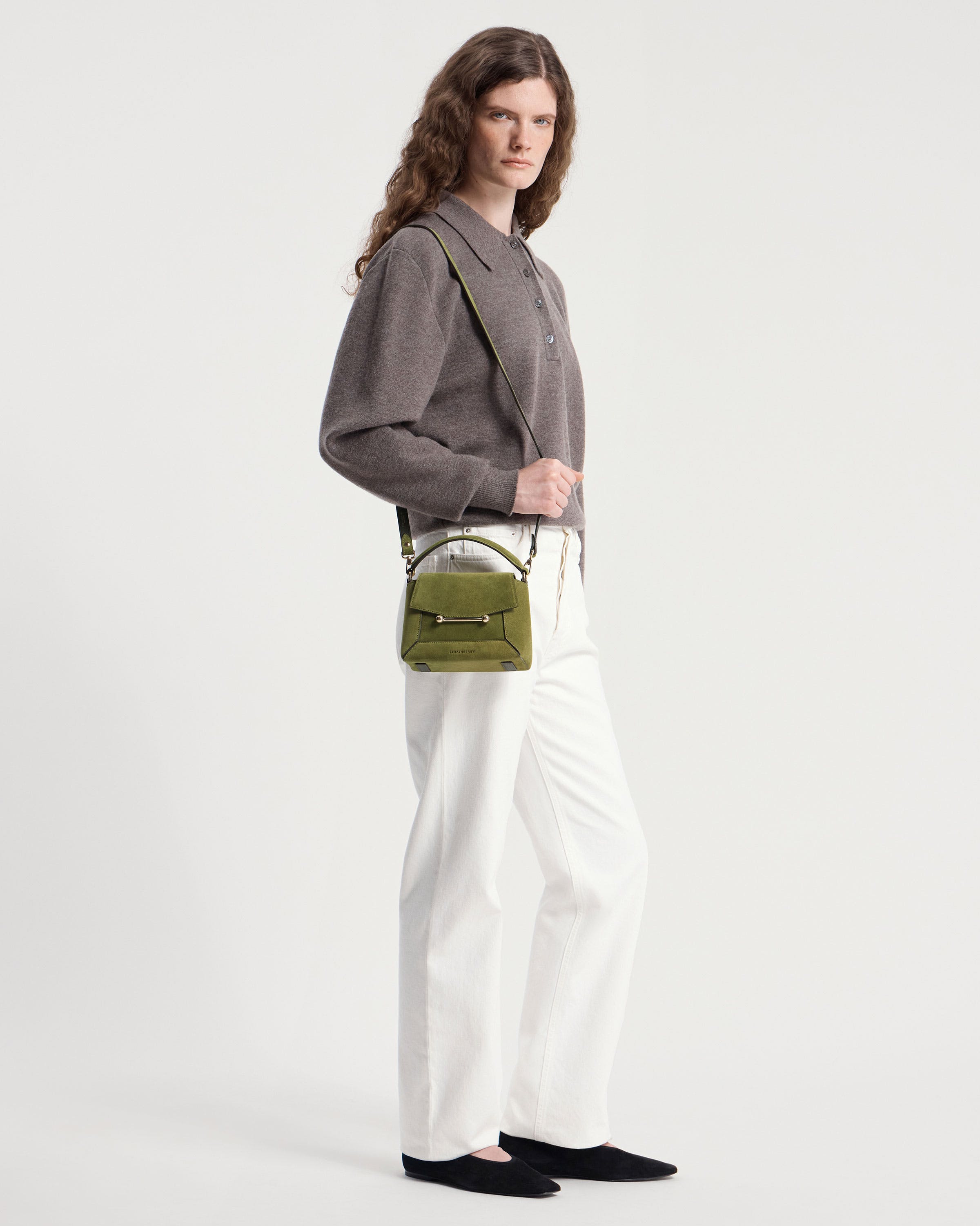 Mosaic Nano - Lime Suede/Khaki | Strathberry