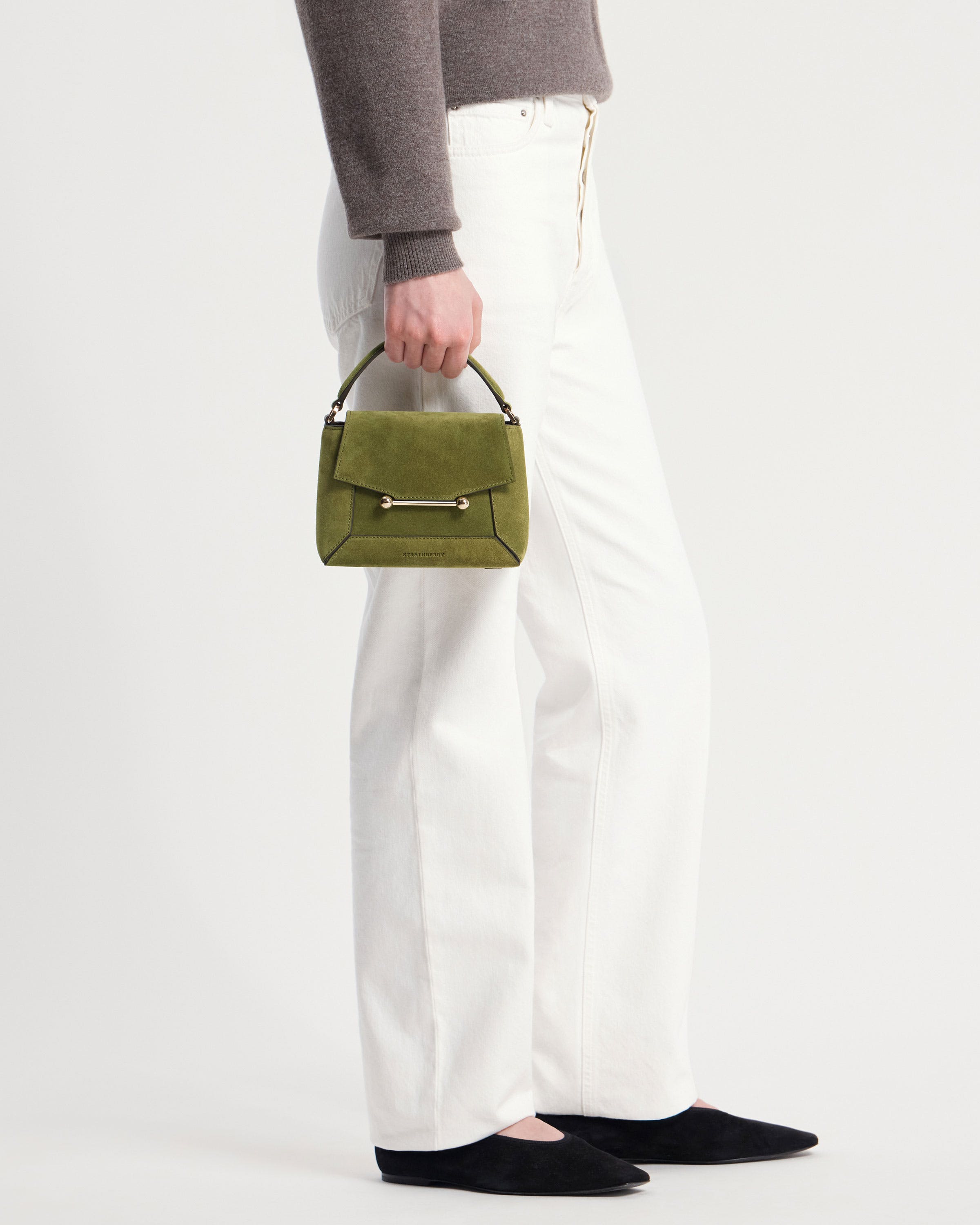 Mosaic Nano - Lime Suede/Khaki | Strathberry