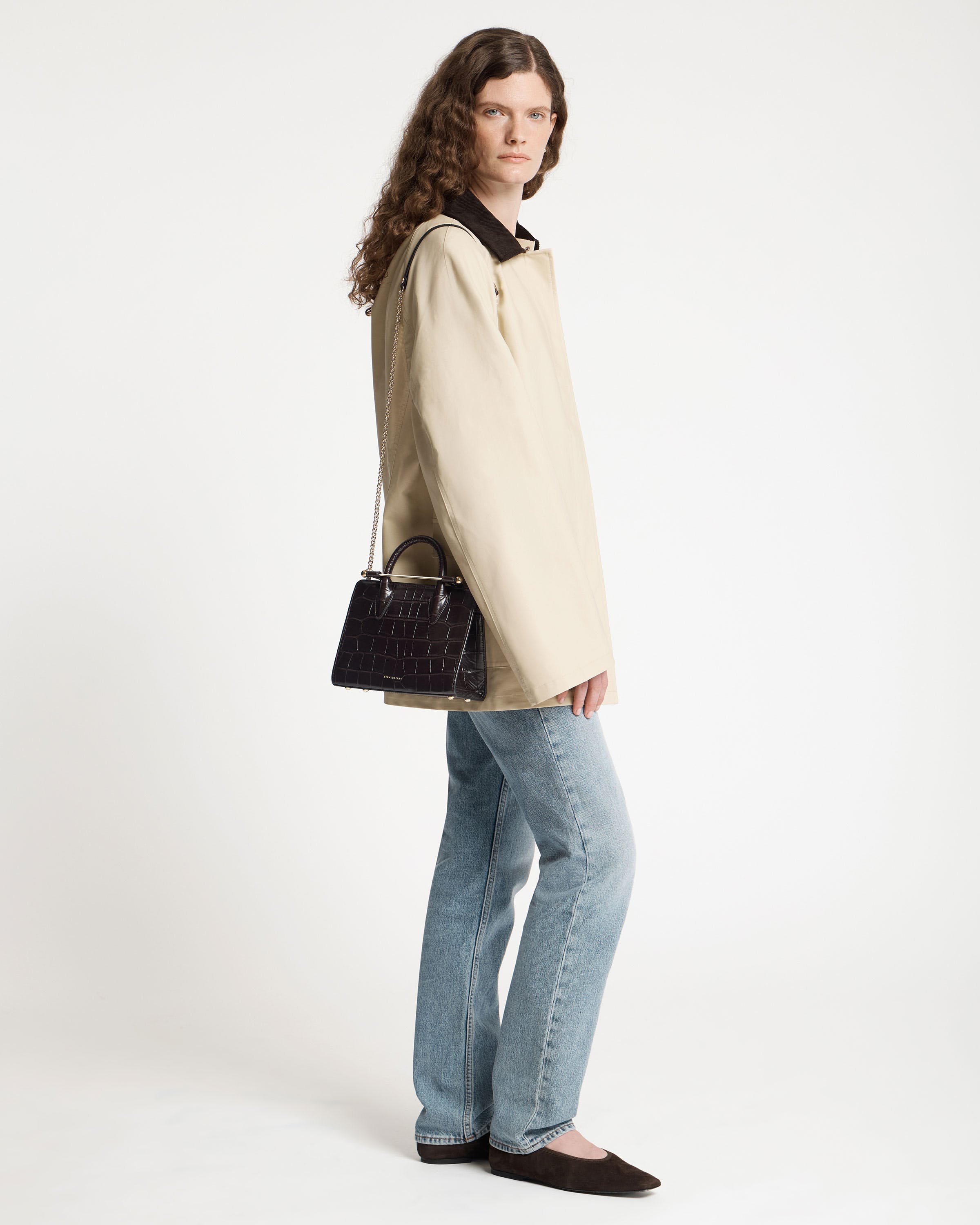 Mini Tote - Croc-Embossed Leather Mahogany | Strathberry